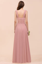 Vintage Mauve Chiffon Straps Ruffle Affordable Bridesmaid Dress-27dress
